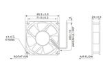 Вентилятор 12VDC  CNDF TFS-8025  80x80x25 8025 12В / 24VDC 0.28A/0.15A  3.36/3.6W  0.86m3/min 33.5dBA охлаждения осевой (аксиальный) мощный